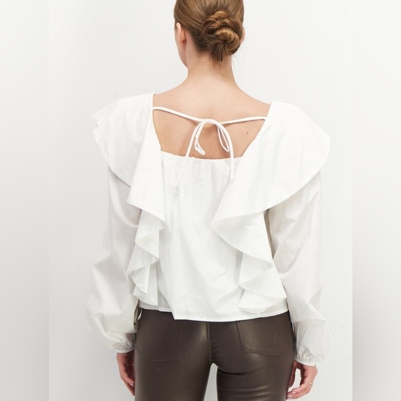 NWT En Saison Square Neck Poplin Ruffle Peasant Blouse | M - Picture 3 of 8